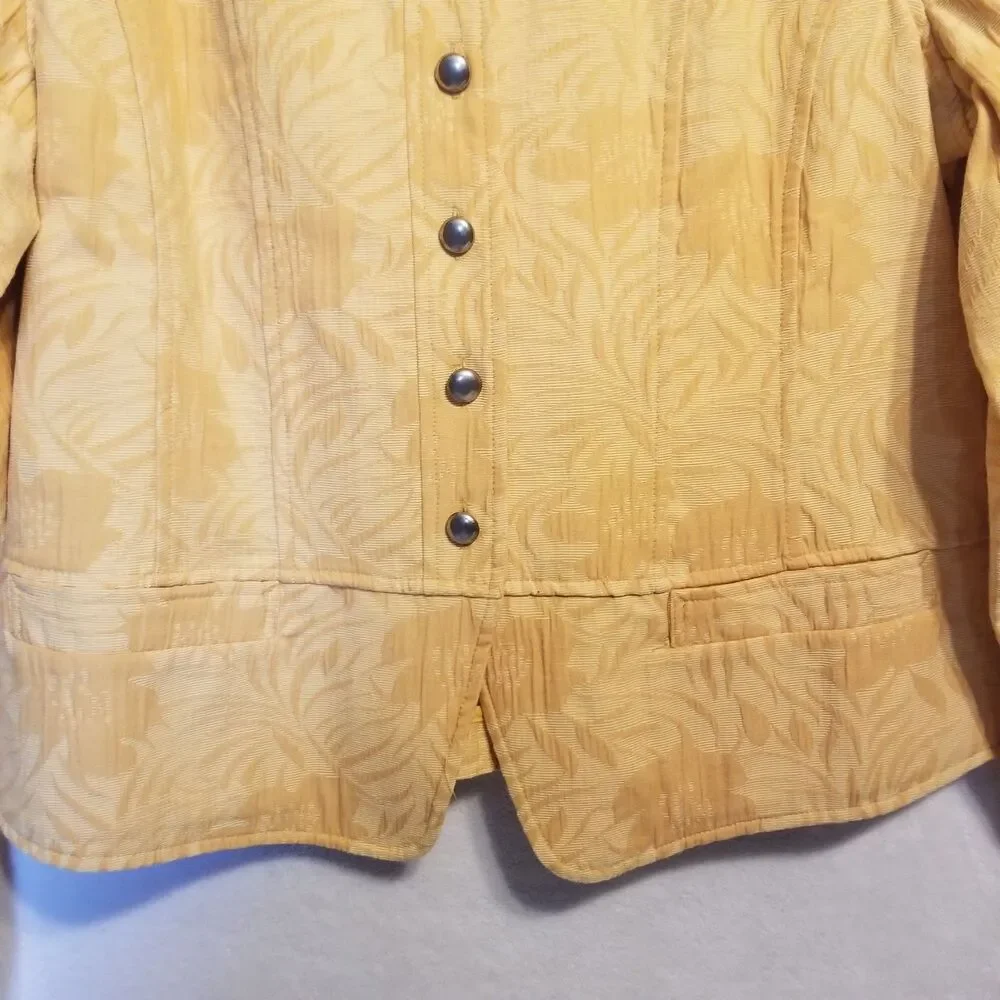 Christopher & Banks L Jacket Goldenrod Yellow Brocade Button Lightweight Preppy